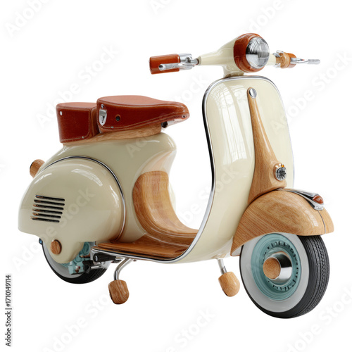 Vintage Scooter Model with Wood Accents and Cream Color