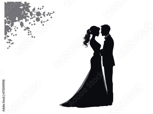 This Stunning New Vector Silhouette of a Simple Wedding Couple is a Versatile Asset for Wedding Planners, Designers, and Anyone Creating Romance-themed Graphics.