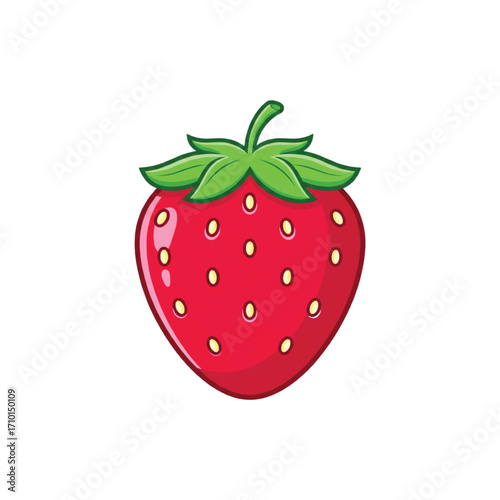 Cartoon Strawberry with Green Leaves