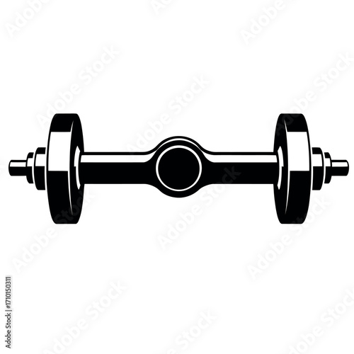 Black silhouette of a straight axle with wheel hubs isolated on white background