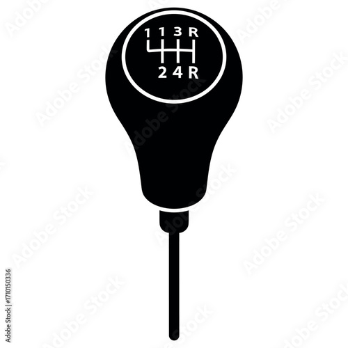 Manual gear shifter knob silhouette with shift pattern isolated on white background