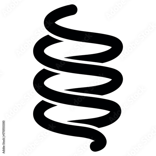 Bold silhouette of a helical coil spring isolated on white background