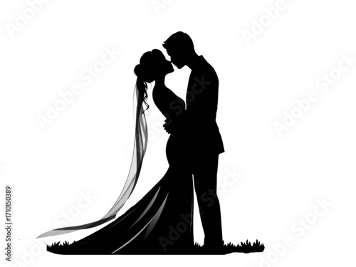 This Stunning New Vector Silhouette of a Kissing Wedding Couple is Perfect for Logos, Cards, and Digital Art, Offering a Minimalist yet Powerful Design.