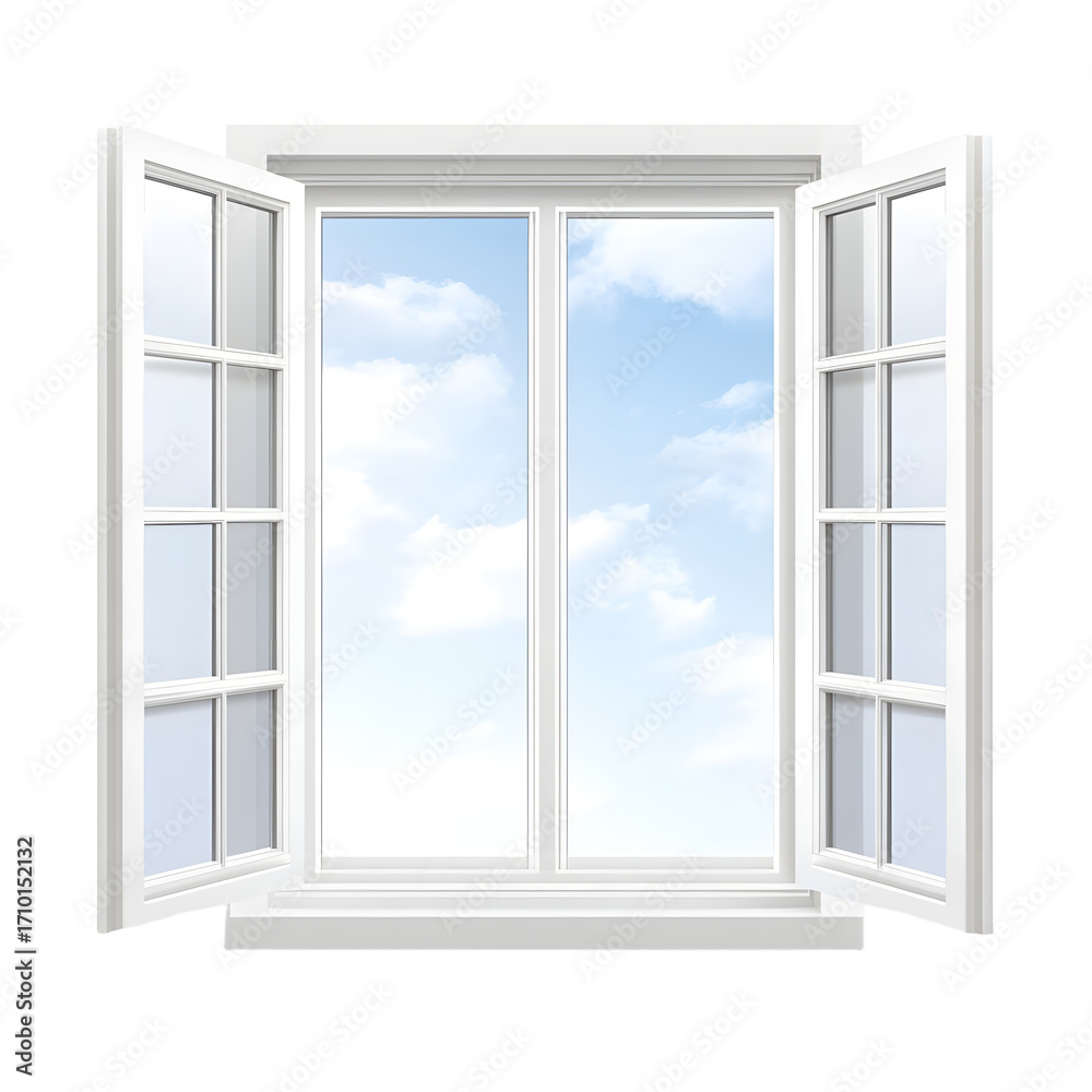 Fototapeta premium Modern White Window Frame on Transparent Background for Design Projects