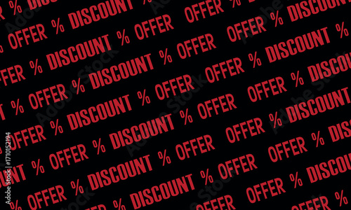Illustration of red discount and offer text pattern on a black background, representing sales and promotions