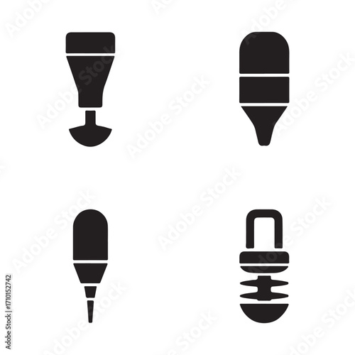 Complete concrete vibrator solid icon set