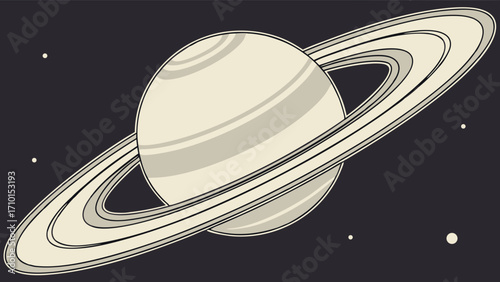 Stylized Planet with Rings Cosmic Illustration Space Art Astronomy Design.