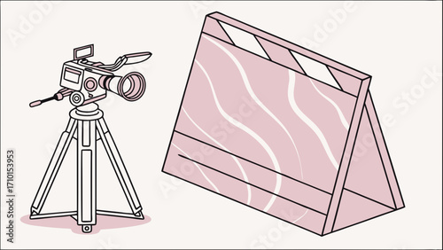 Video camera on tripod with clapperboard film production movie making video shooting filmmaking equipment studio setup broadcast cinematography movie scene video recording production de.