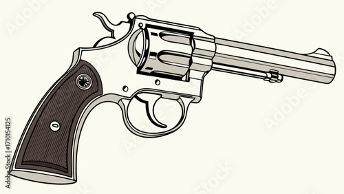 Vintage Revolver Illustration Handgun Drawing Western Weapon Graphic Firearms Design Retro Pistol Image Gun Clip Art Old-Fashioned Weaponry Firearm Blueprint Hand Drawn Gun Weapon Silhou.