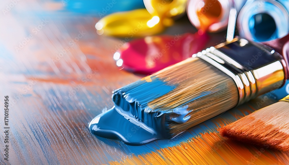 Fototapeta premium paint brush and paint