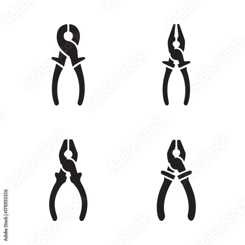 Complete set of punch plier solid icons