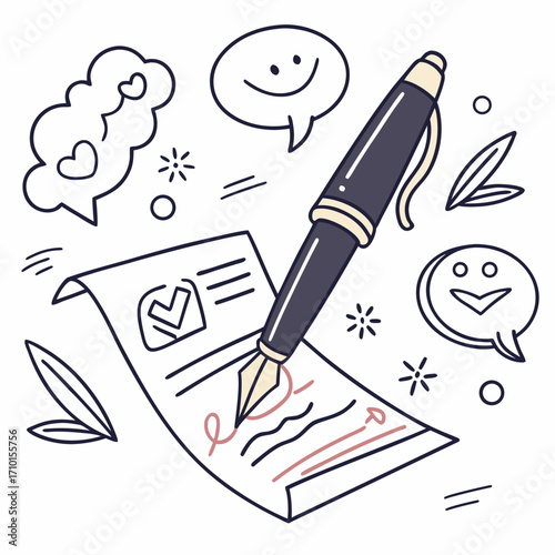 Hand drawn legal document agreement with pen illustration