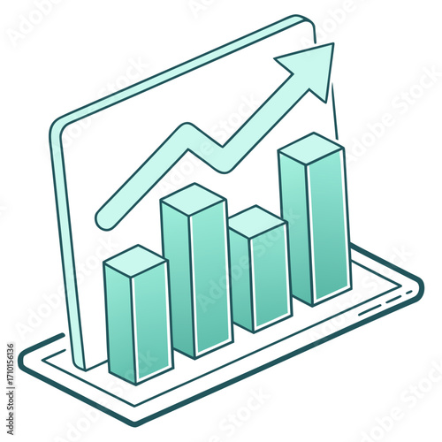 Glass style bar chart icon with analytical data visualization