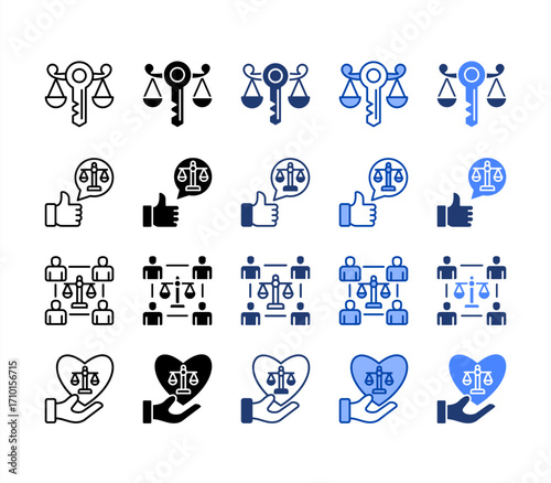 Opportunity, Acceptance, Diversity, Compassion, multiple style icon set.