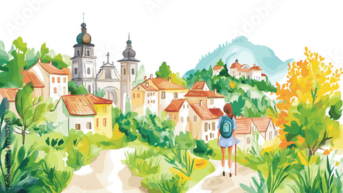 Camino de Santiago. Camino de Santiago watercolor vector illustration