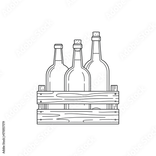 Vector illustration of wine bottles in wooden crate