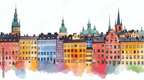 Gamla Stan. Gamla Stan watercolor vector illustration