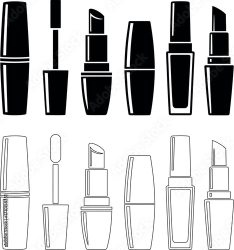 Elegant Lipstick and Lip Gloss Collection in Black and White Vector Art