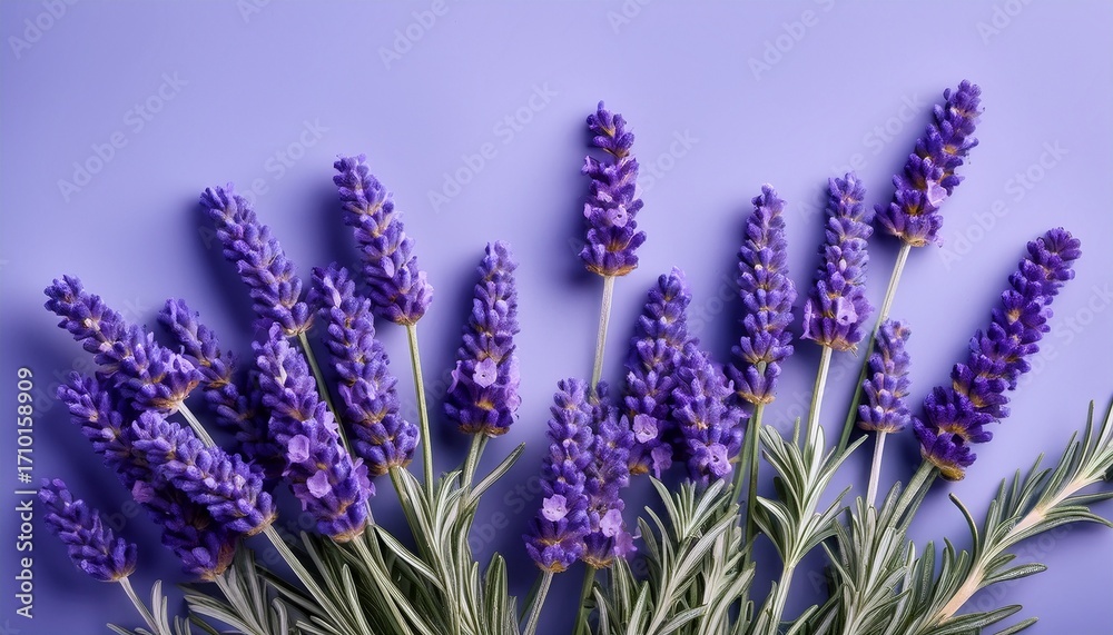 Fototapeta premium lavender flowers on solid color background delicate purple lavender bloom isolated