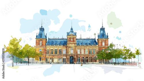 Rijksmuseum. Rijksmuseum watercolor vector illustration