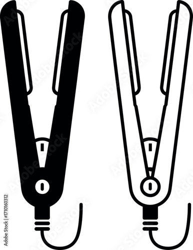 Hair straightener icon set in black and white vector format