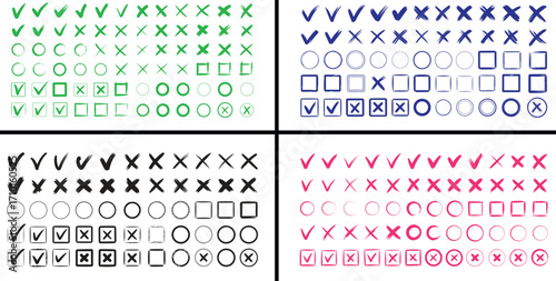 Doodle check marks. Hand drawn checkbox, examination mark and checklist marks. Check signs sketch, voting agree checklist mark or examination task list. sign Isolated vector illustration symbols