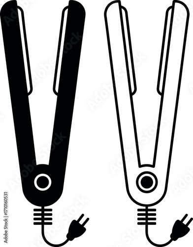 Hair straightener vector icon set styling tool black and white