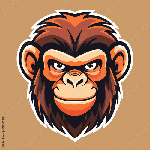 Cool chimpanzee logo with a confident expression, perfect for branding or gaming, fun and vibrant