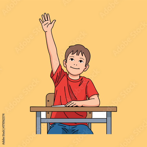 Simple vector of a child raising hand in class