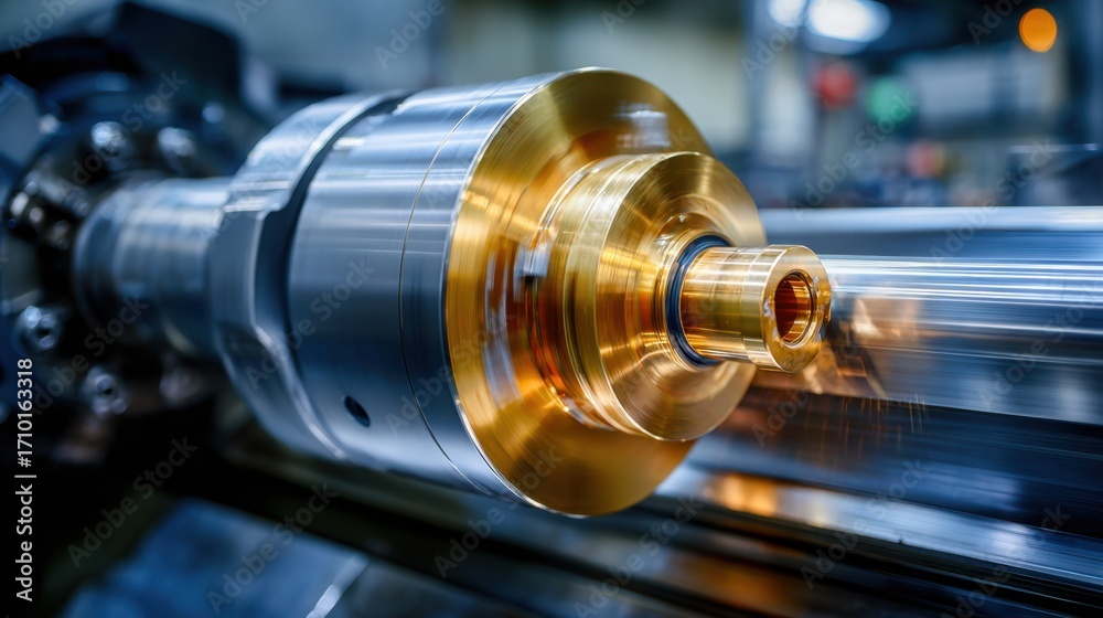 Obraz premium Close-Up of Precision Metalworking Process with CNC Machine in Action, Creating High-Quality Precision Parts and Components