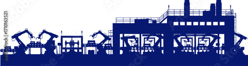 automated assembly line blue silhouette of robotic precision and industrial efficiency, isolated on transparent background
