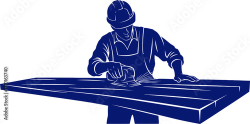 blue collar craftsman shaping wood, honing skills, building legacy, isolated on transparent background