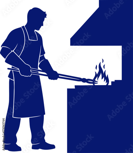 blacksmiths fiery forge silhouette of craftsmanship and heat, isolated on transparent background