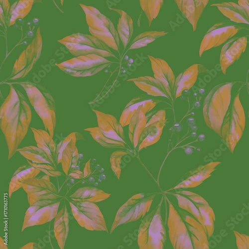 Watercolor pattern of wild intertwining grapes blooming