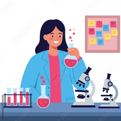 A woman is researching experiments