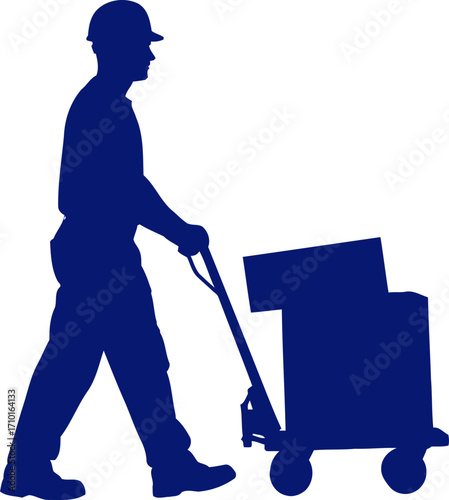 blue collar worker silhouette of diligent delivery and reliable service, isolated on transparent background