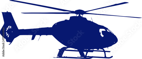 blue helicopter silhouette emergency rescue, aerial mission, isolated on transparent background