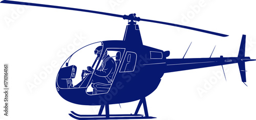 blue helicopter silhouette aerial adventure, pilots precision, isolated on transparent background