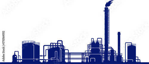 blue hour refinery silhouette of industrial power and energy production, isolated on transparent background