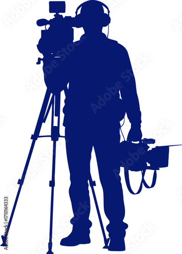 capturing the moment a cameramans silhouette, blue icon of filmmaking, isolated on transparent background
