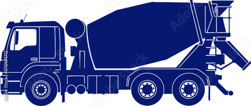 concrete mixer truck silhouette blue icon of construction power, isolated on transparent background