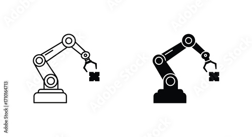 Two robotic arms in outline and solid black designs side by side