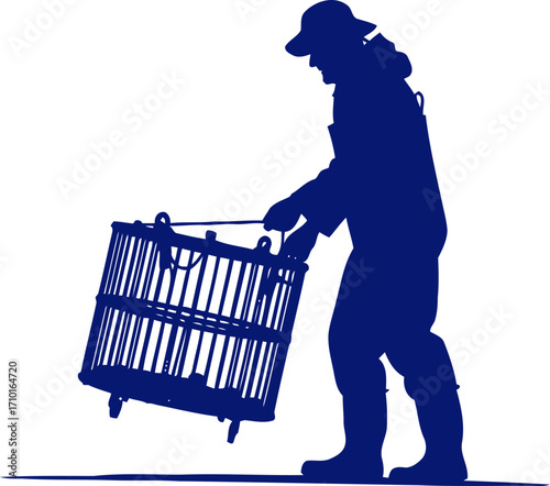 coastal fishermans burden a silhouette of hard work and oceans bounty, isolated on transparent background