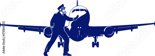 confident pilot prepares for takeoff a majestic blue silhouette, isolated on transparent background