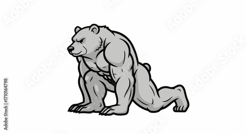 A muscular cartoon bear in a dynamic, athletic pose, suggesting strength and power.