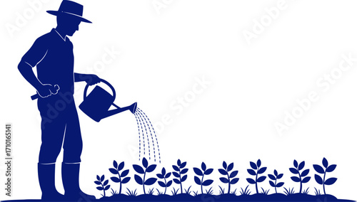 dedicated farmer a navy blue silhouette of hope and new growth, isolated on transparent background