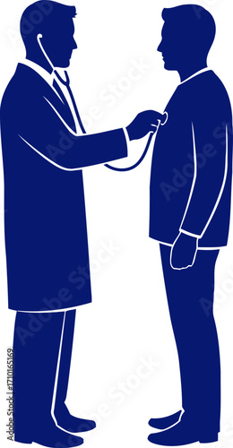 doctors attentive diagnosis a navy blue silhouette of medical examination and care, isolated on transparent background