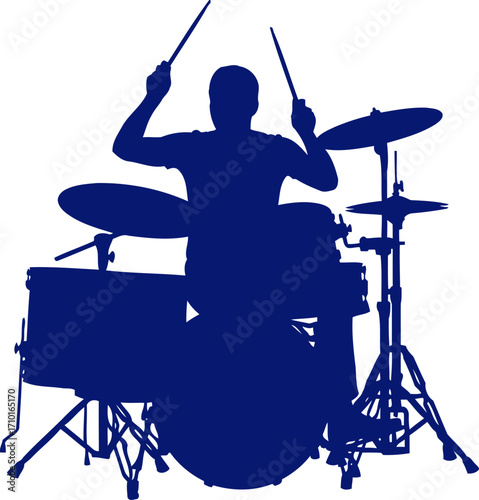dynamic drummer silhouette a navy blue rhythm symphony, isolated on transparent background