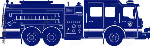 emergency response a navy blue firetruck silhouette, ready for action, isolated on transparent background