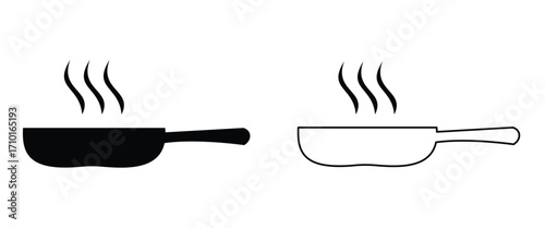 Frying Pan Icons Set – Kitchen Cooking Pot and Utensil Silhouette Vector Collection.